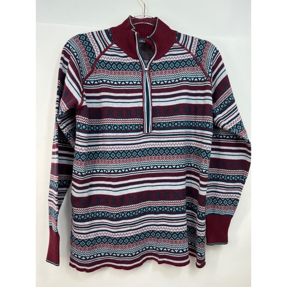 Eddie Bauer Sweater  1/4 Zip Fair Isle  Pullover Cotton Blend Men's Large - Picture 1 of 9